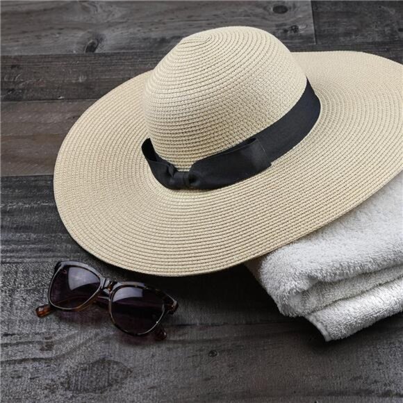 Women Floppy Sun Hat with Wide Brim—Foldable Roll-Up Straw Beach Hat UPF 50 - Picture 3 of 7